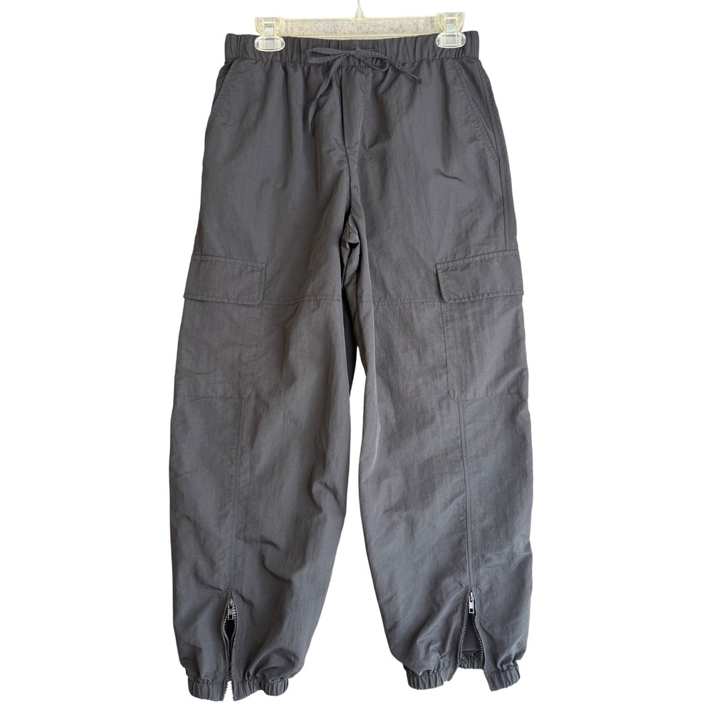 Zara Parachute Cargo Pants Womens XS Black Ankle Zip Drawstring Utility‎ Street